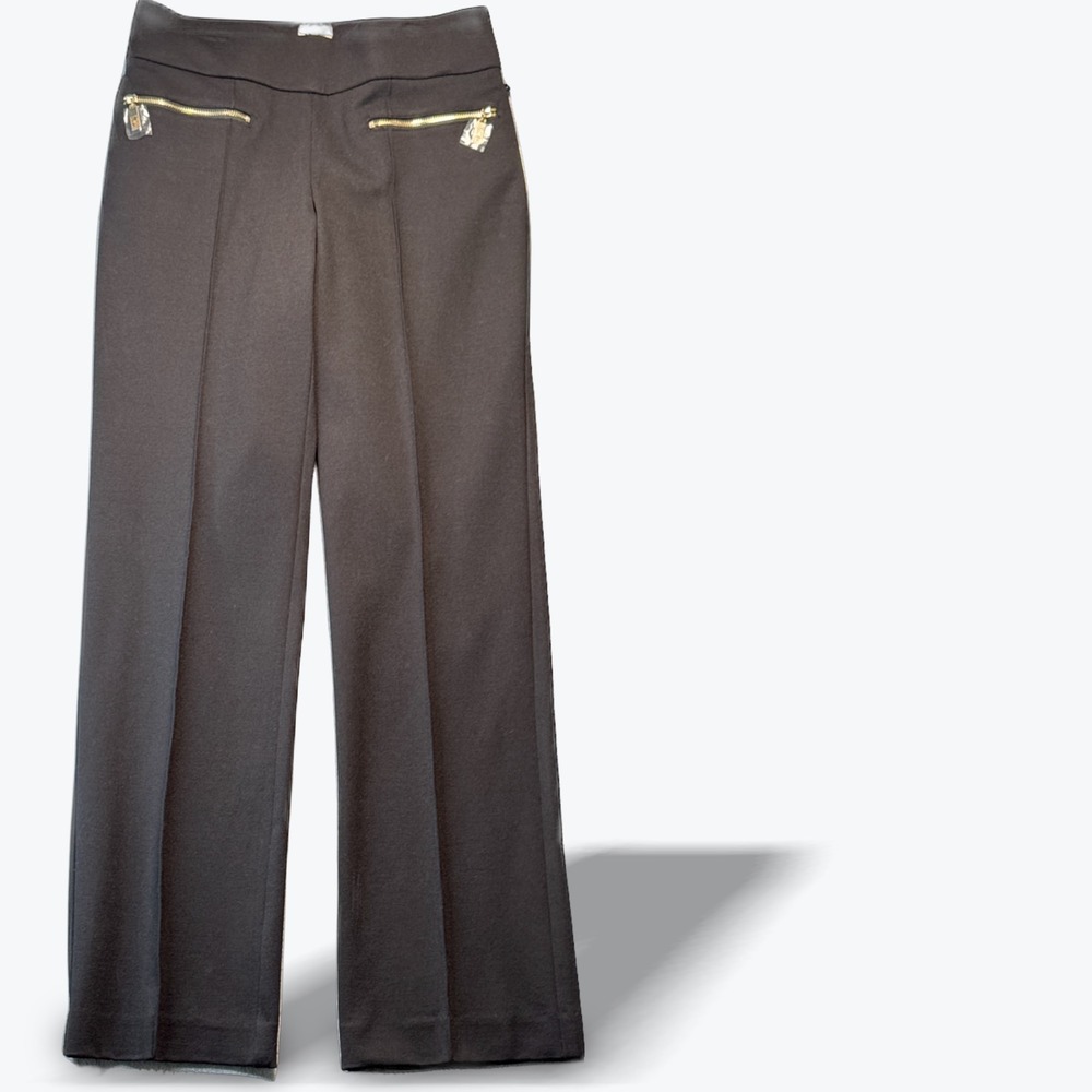 Anne Klein Black Bootcut Pull On Dress Pants Gold Zipper Accent XS NWT